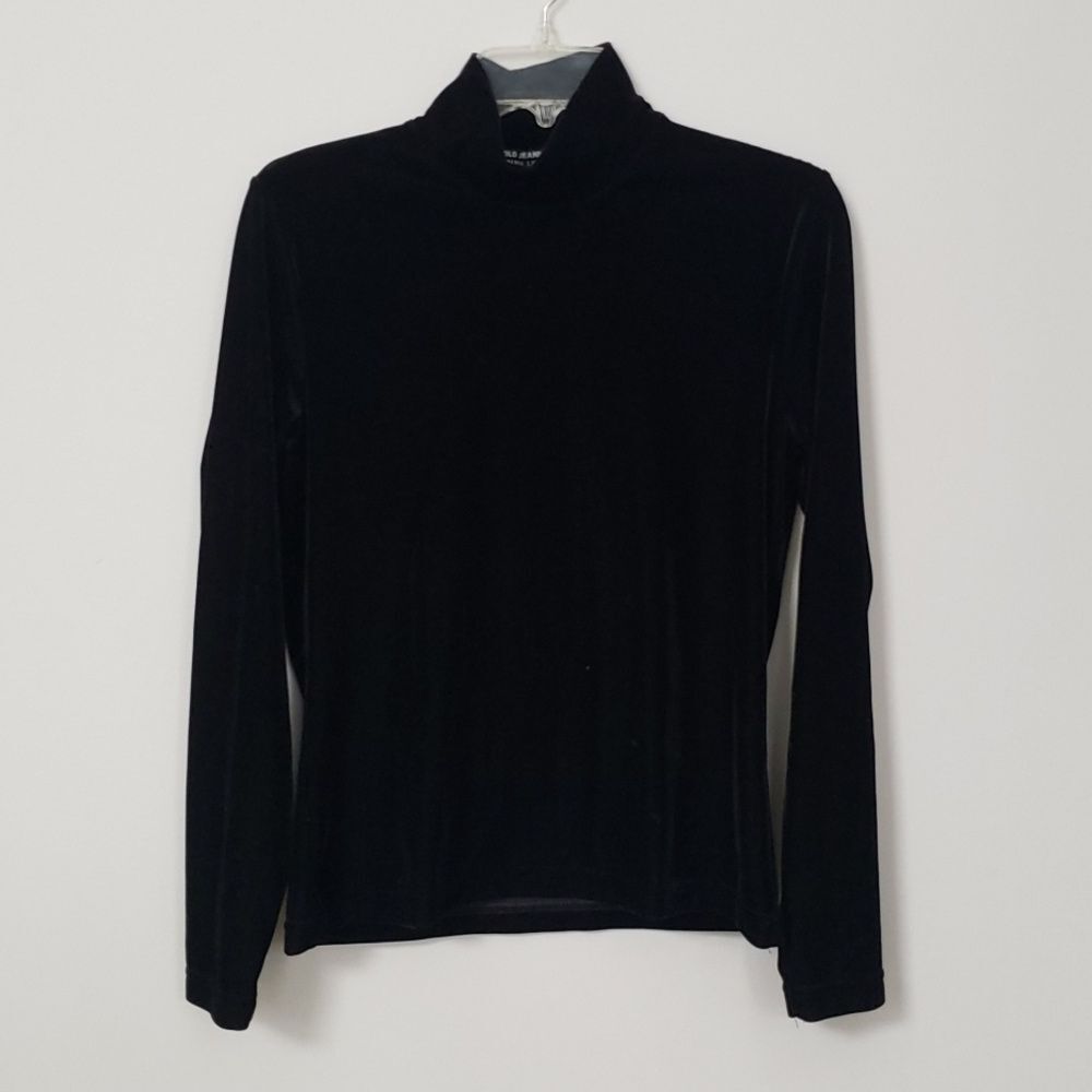 Ralph Lauren Polo Jeans Co Top Womens M Black Velvet Stretch Mock Neck Classic